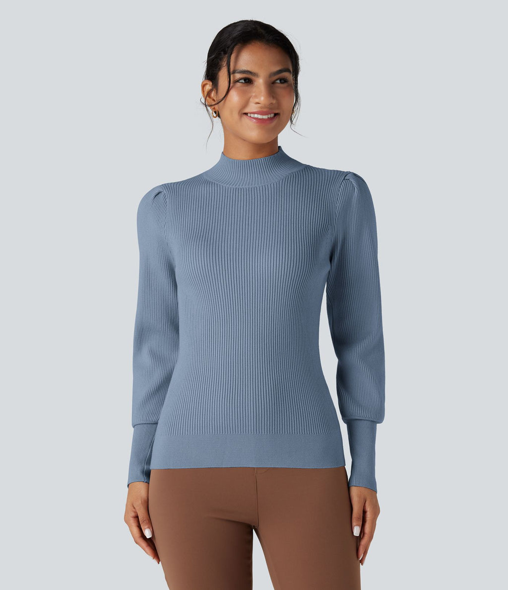 Pull col montant manches bouffantes longues