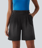 Halara Flex™ Short ample plissé en denim taille haute avec poches