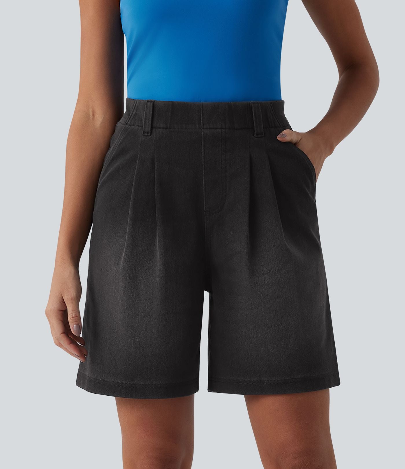 Halara Flex™ Short ample plissé en denim taille haute avec poches
