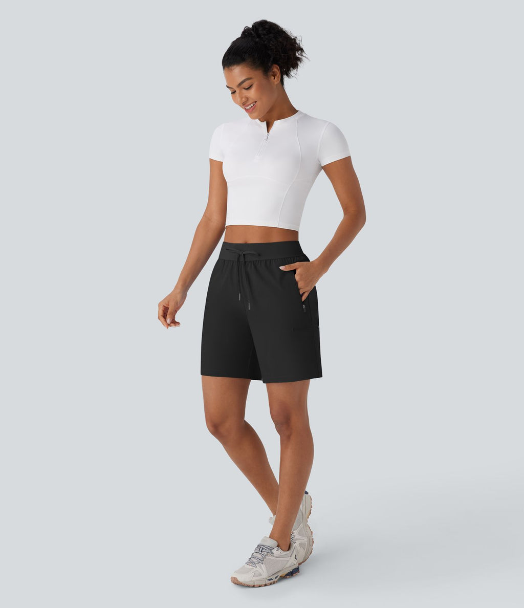 Short de randonnée à taille moyenne avec cordon de serrage et poches multiples à fermeture éclair, résistant à l'eau et à l'usure