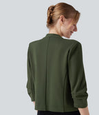 Blazer de travail résistant en ponte roma à décolleté en V et manches 3/4