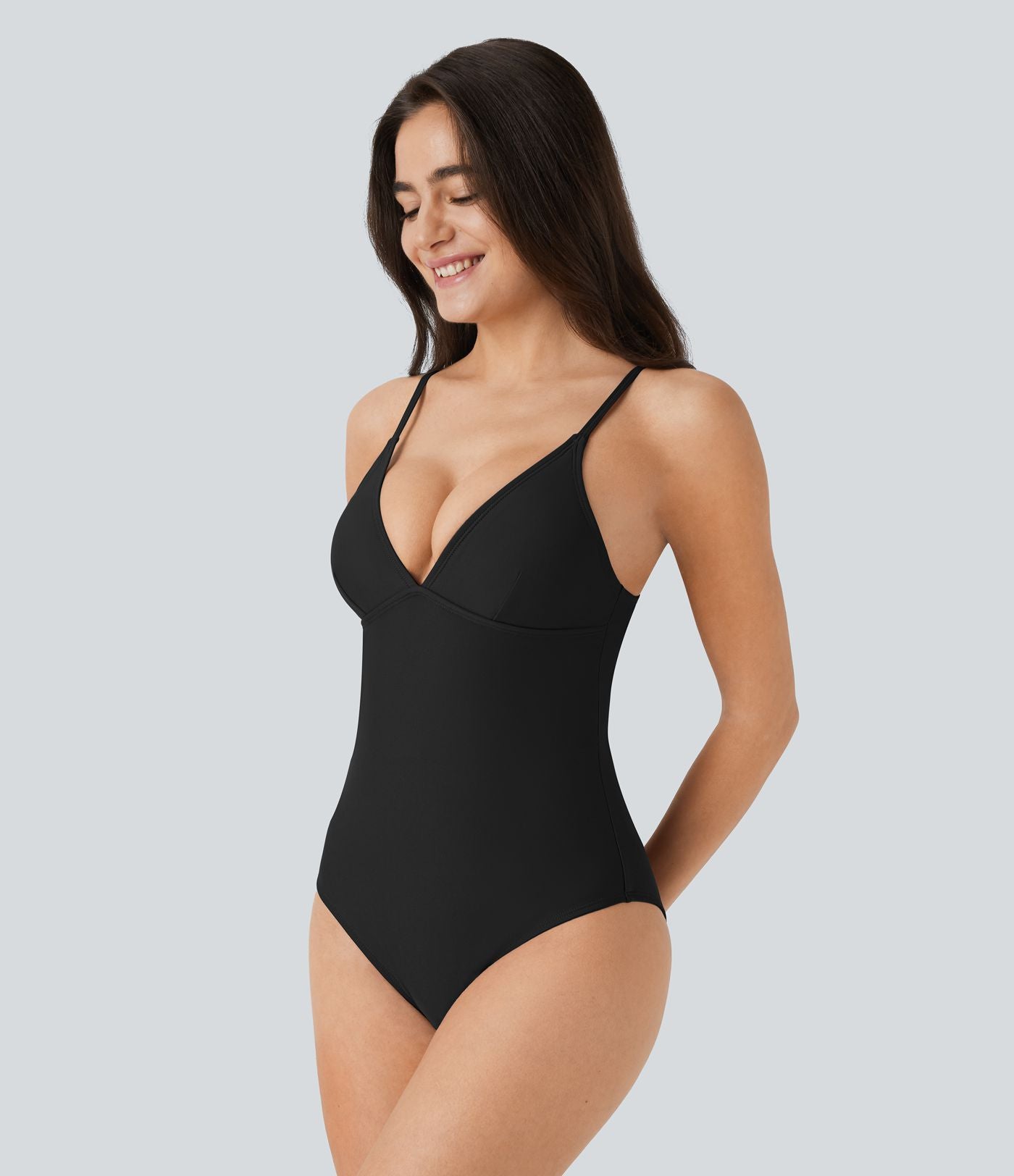 Maillot de bain une pièce gainant à dos nu avec décolleté plongeant en V et bretelles ajustables