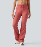Pantalon de yoga évasé à rayures, taille haute, cordon et poches