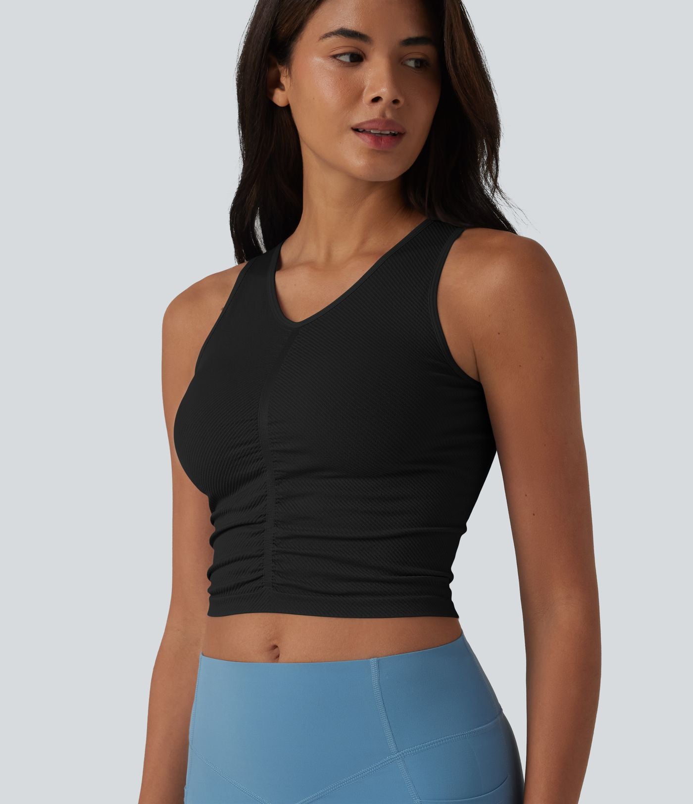 Débardeur crop de yoga OneForm Seamless Flow col V froncé