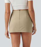 Jupe-short mini trapèze taille haute croisée en popeline extensible