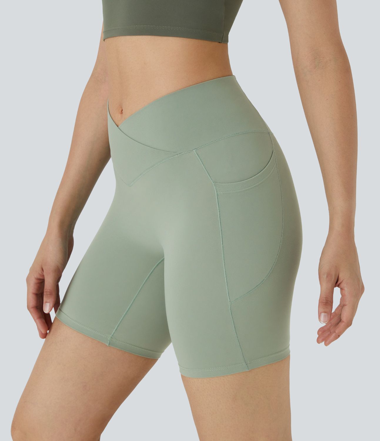 Softlyzero™ Short 17,5cm Yoga Taille Haute Crossover avec Poches Latérales