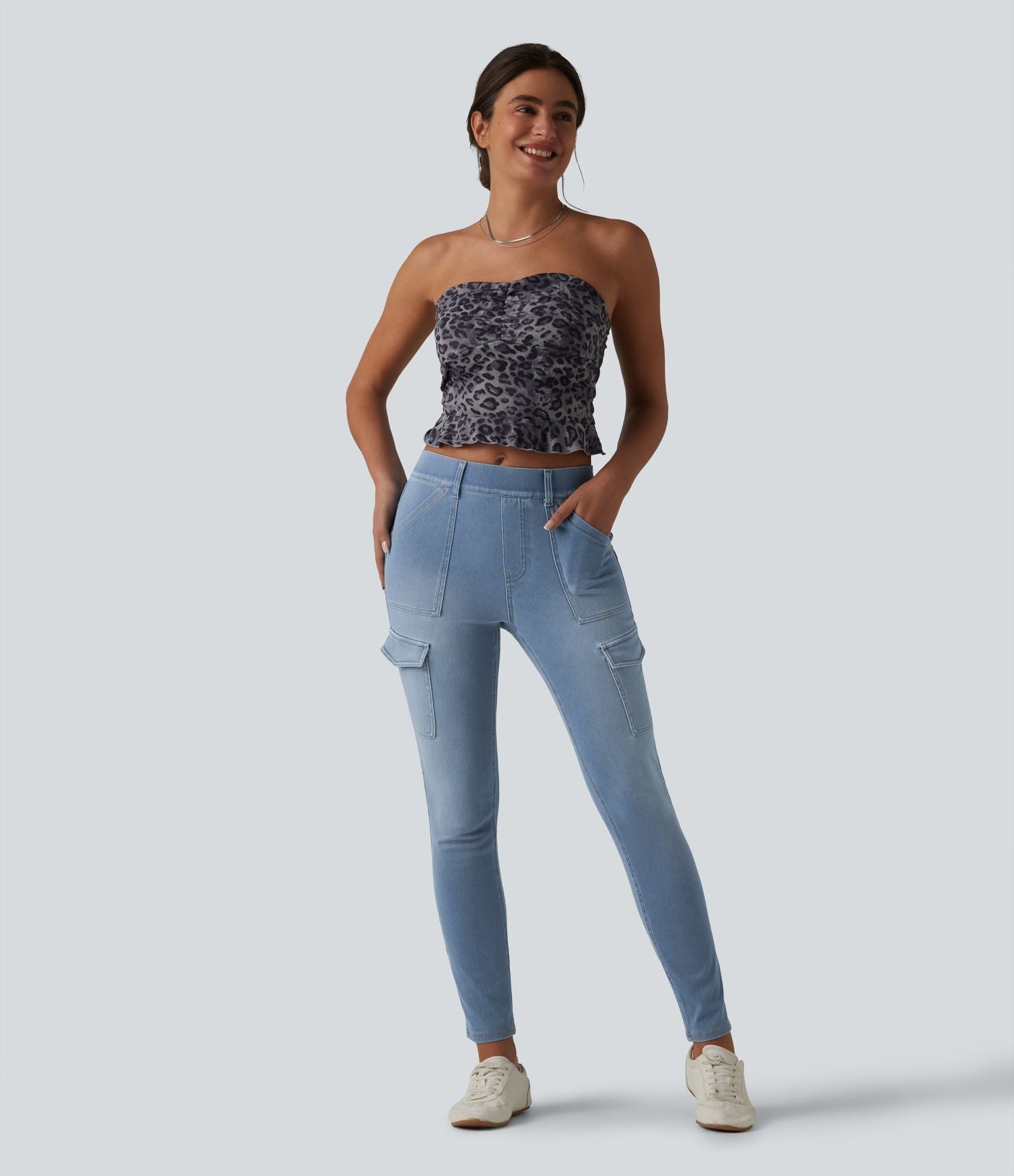 Halara Flex™ Jean skinny casual cargo taille mi-haute avec poches