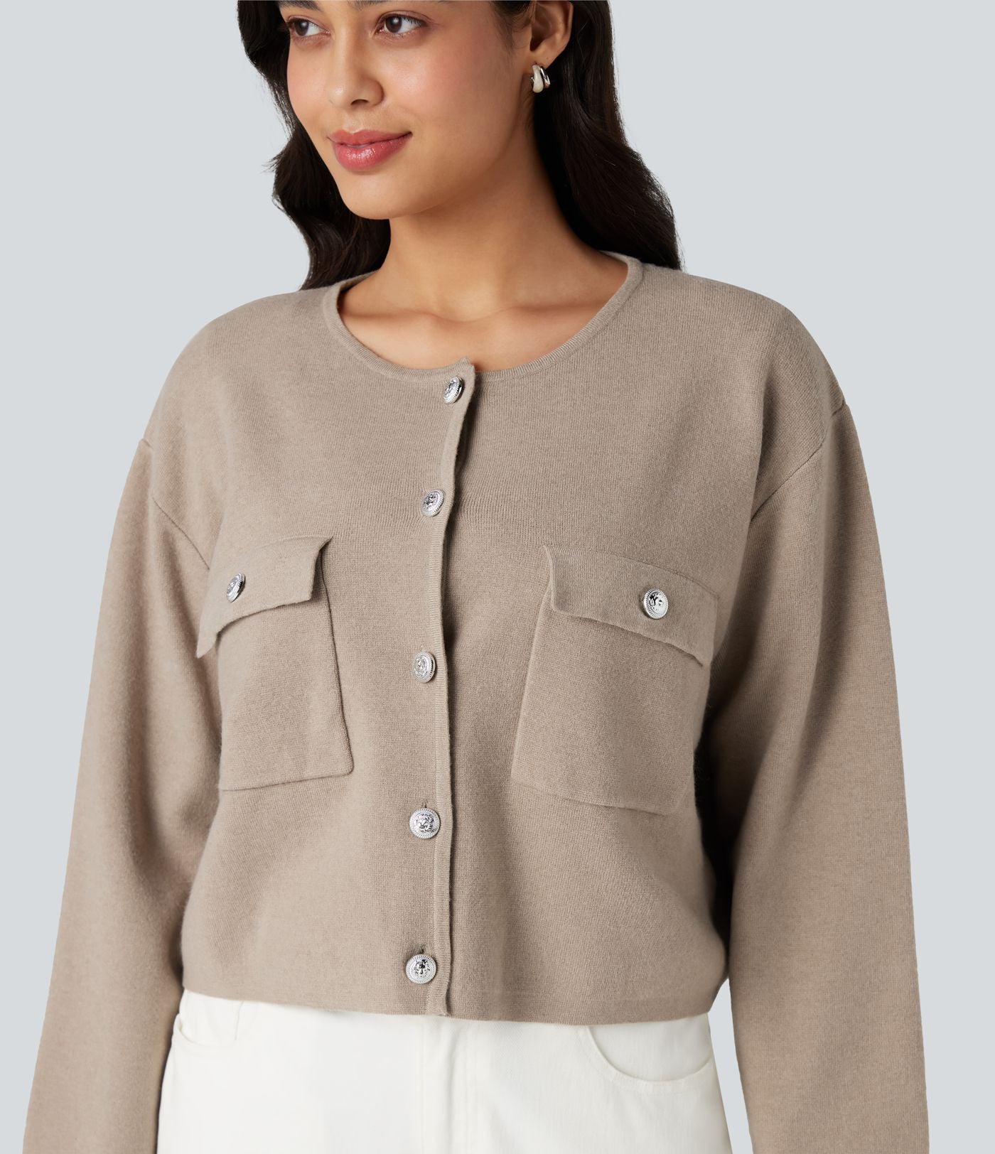 Cardigan col rond manches longues avec poches