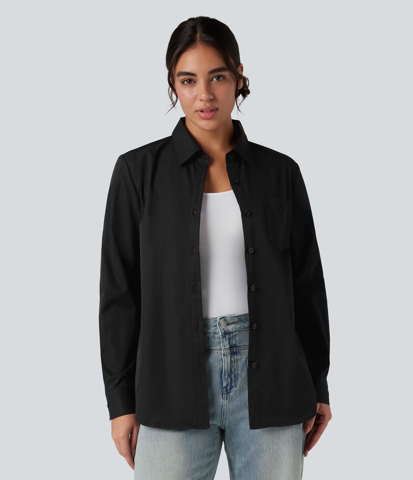 Chemise tailleur col chemise ourlet arrondi manches longues avec poche poitrine