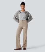 Pantalon bootcut côtelé taille haute avec poches