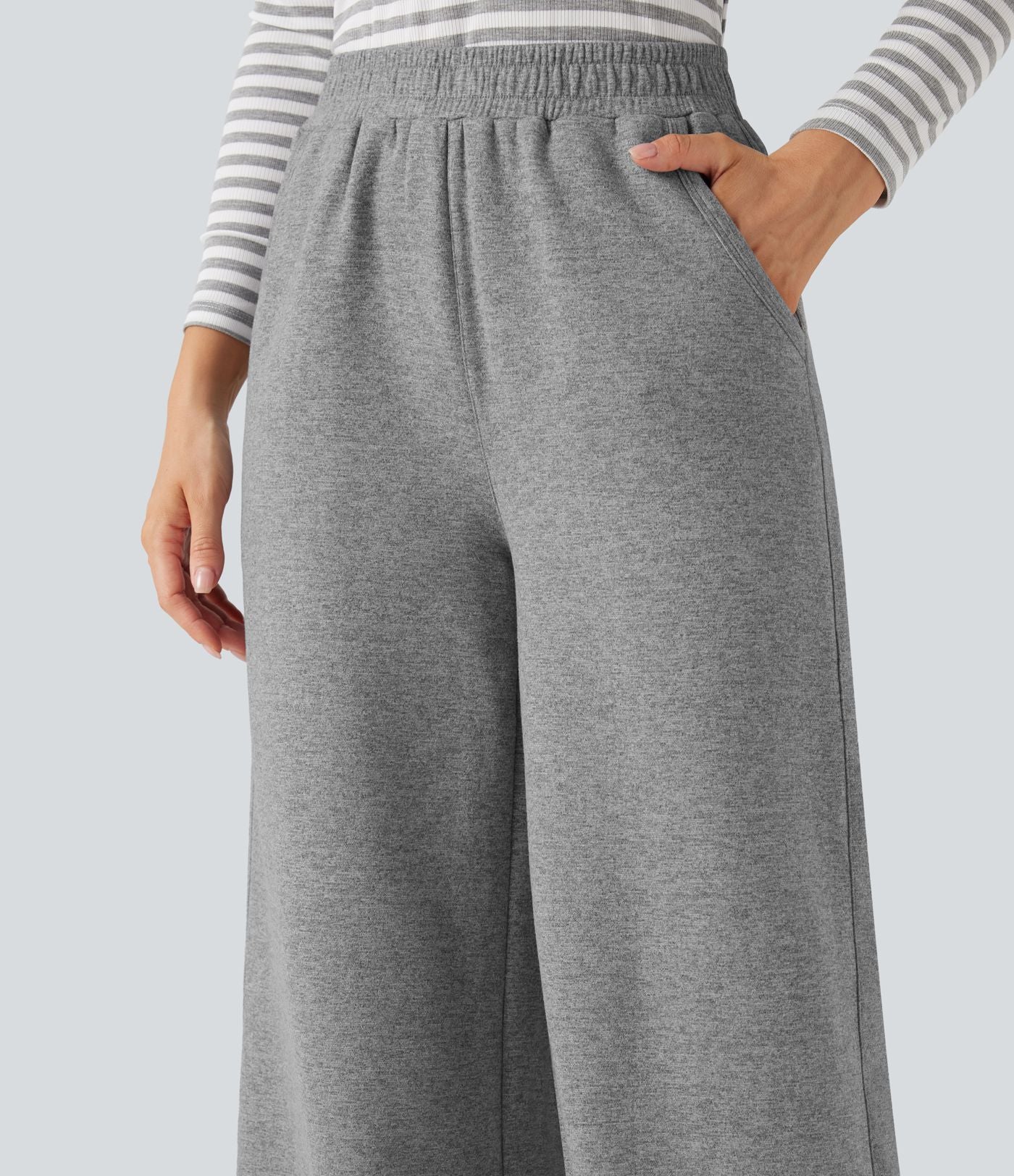 Pantalon baggy polaire taille haute avec poches