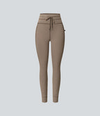 Legging de yoga rayé taille haute avec cordon de serrage et poches