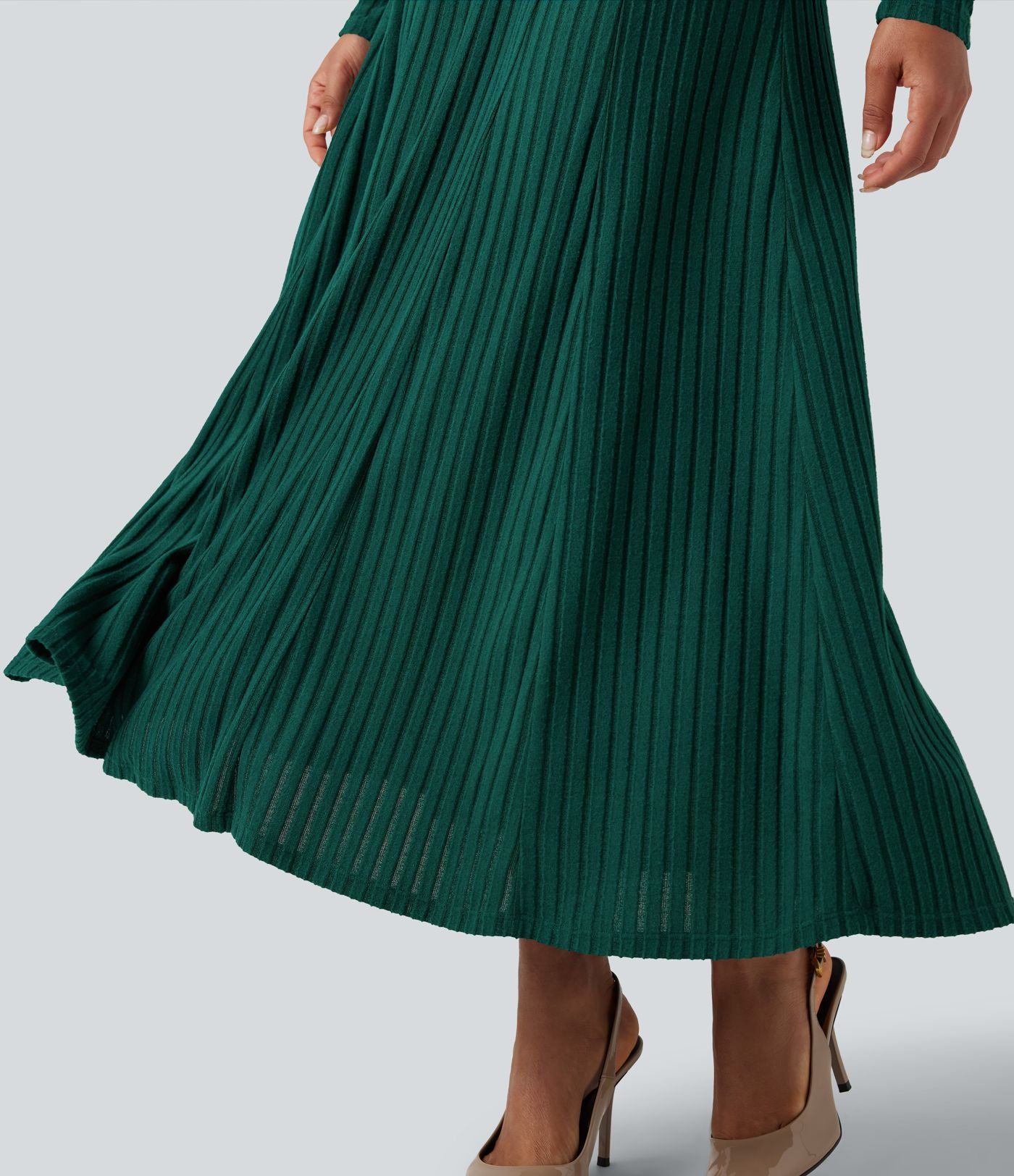 Robe longue fluide maille côtelée col henley manches longues