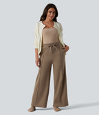 Pantalon thermique coupe droite taille haute avec cordon de serrage et poches