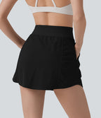 Jupe de sport mini 2-en-1 taille haute coupe trapèze avec cordon de serrage et poches