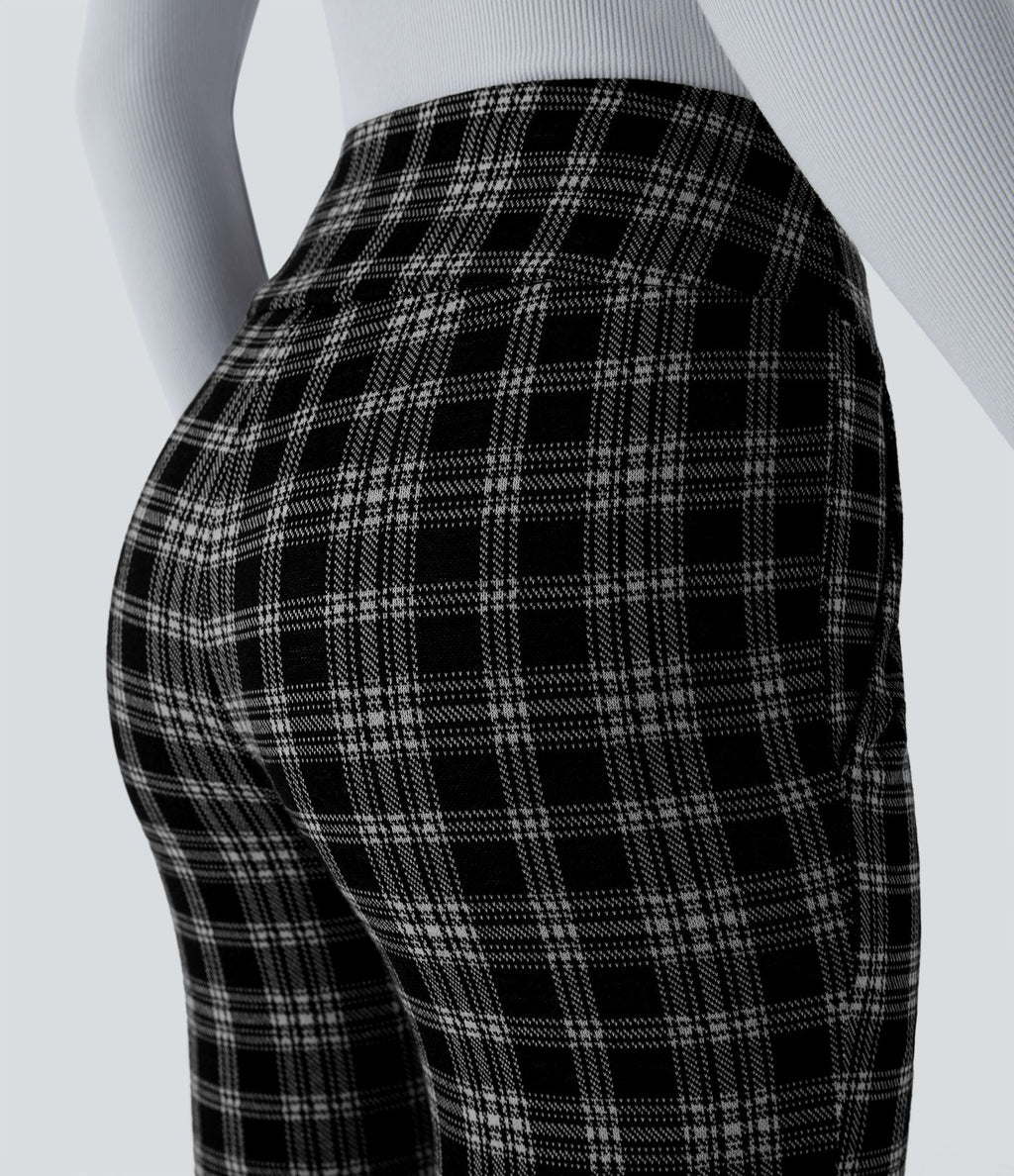 Halara Flex™ Pantalon tailleur Cintrés à Taille Haute avec Boutons Décoratifs Poches Latérales et Imprimé Pied-de-Poule