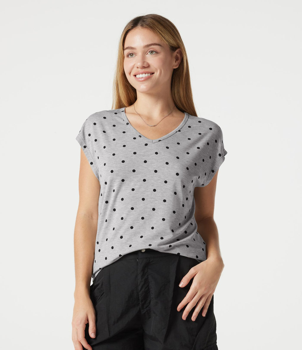 T-shirt casual col V à manches courtes à pois
