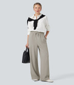 Pantalon décontracté large rayé taille haute avec cordon et poches