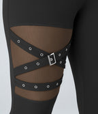 Legging yoga grande taille croisé taille haute avec mesh contrastant et boucle décorative DayStretch