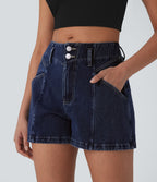 Short en denim extensible Halara Flex™ à taille moyenne avec bouton, fermeture éclair et poches latérales 7,5 cm