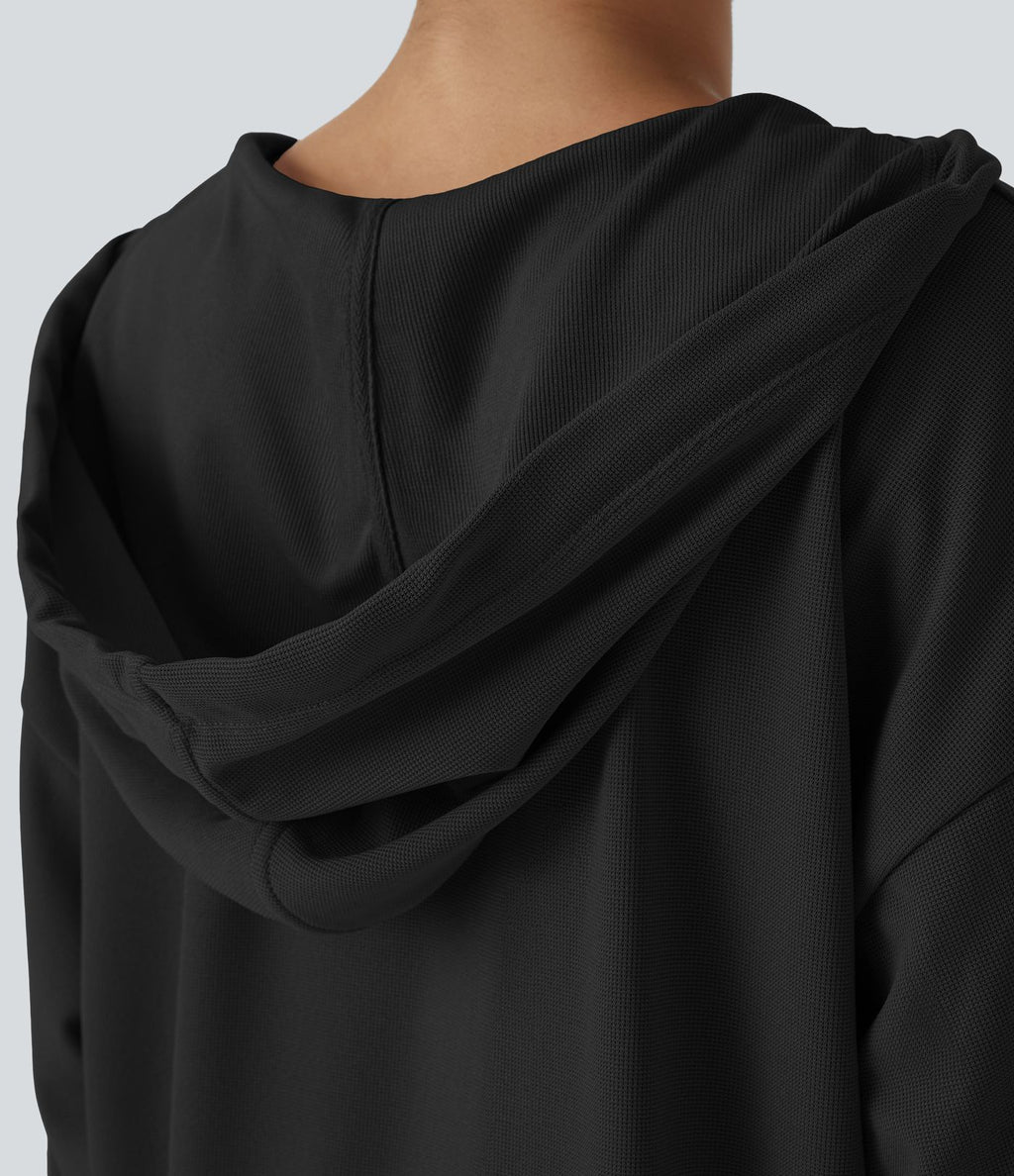 Robe Sweatshirt Casual à Capuche avec Cordon Poches Latérales Ourlet Courbé Asymétrique Oversize Mini en Tissu Gaufré