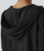 Robe Sweatshirt Casual à Capuche avec Cordon Poches Latérales Ourlet Courbé Asymétrique Oversize Mini en Tissu Gaufré
