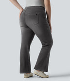 Jean décontracté Halara Flex™ grande taille bootcut taille haute en maille extensible délavée avec multiples poches