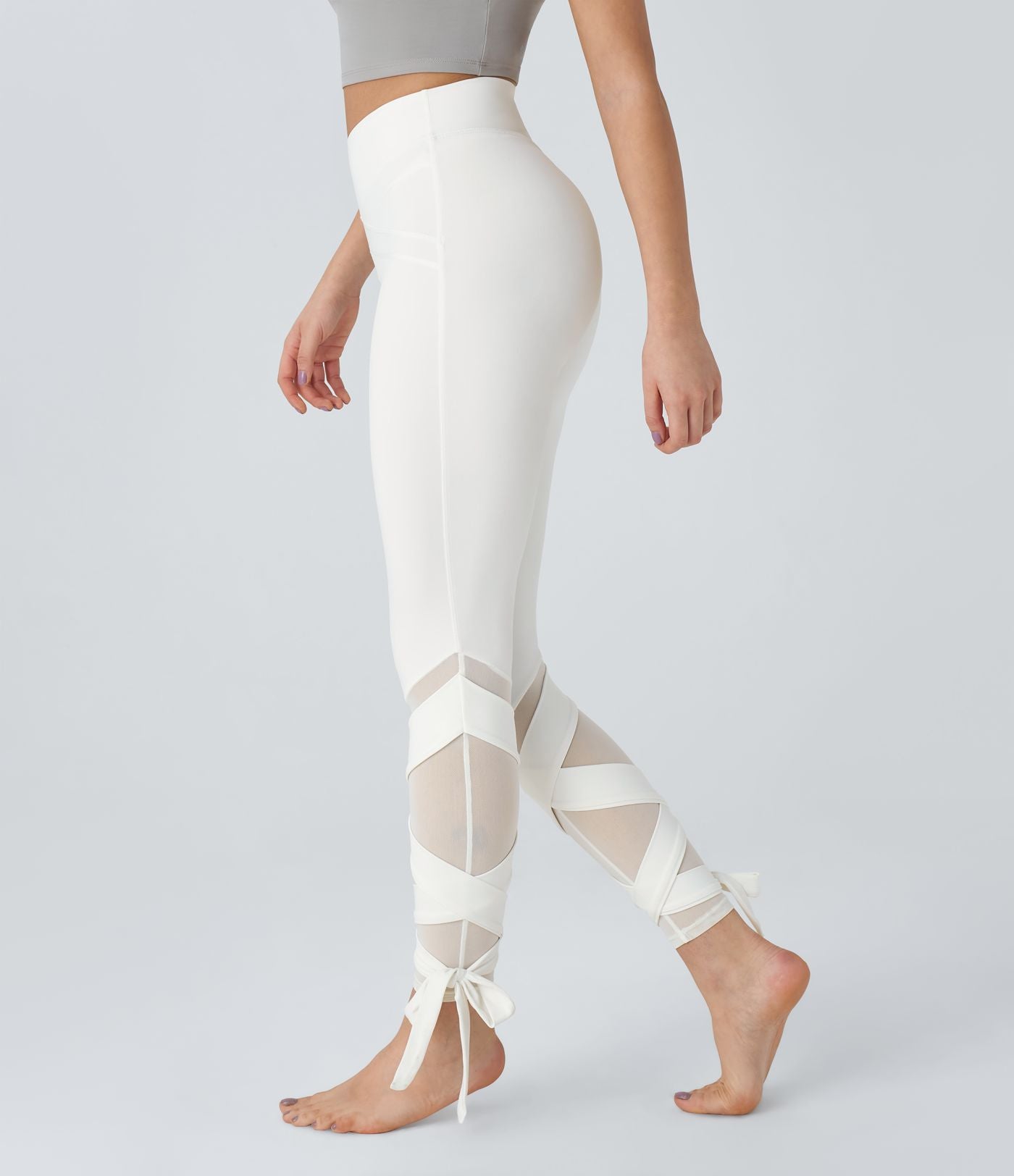 Softlyzero™ Legging Taille Haute Empiècement en Maille Contrastante Lacets Croisés Longueur 7/8
