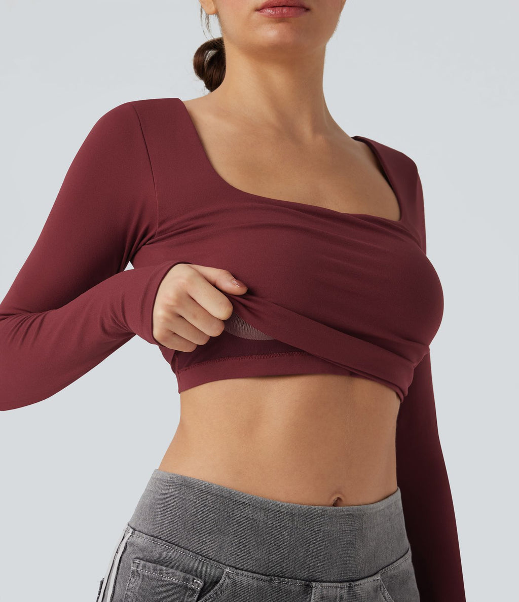 Haut de sport yoga 2-en-1 décolleté carré à manches longues sans couture OneForm Seamless Flow
