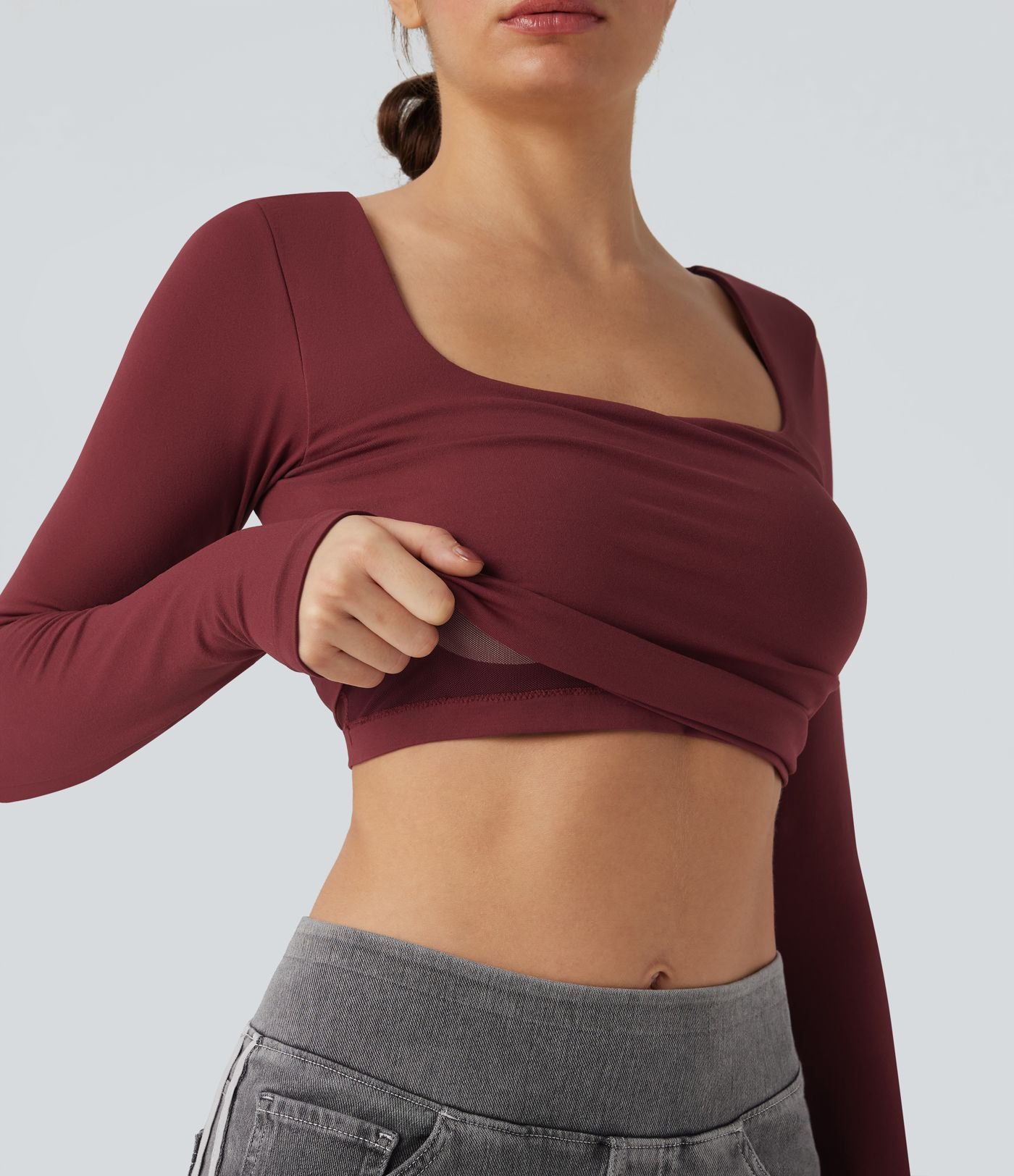 Haut de sport yoga 2-en-1 décolleté carré à manches longues sans couture OneForm Seamless Flow