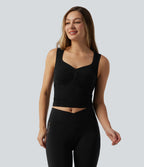 Brassière courte col V en jacquard avec fronces et brassière intégrée