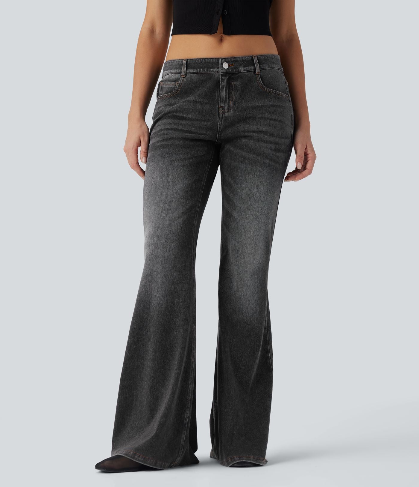 Halara Flex™ Jean évasé décontracté délavé taille basse avec poches