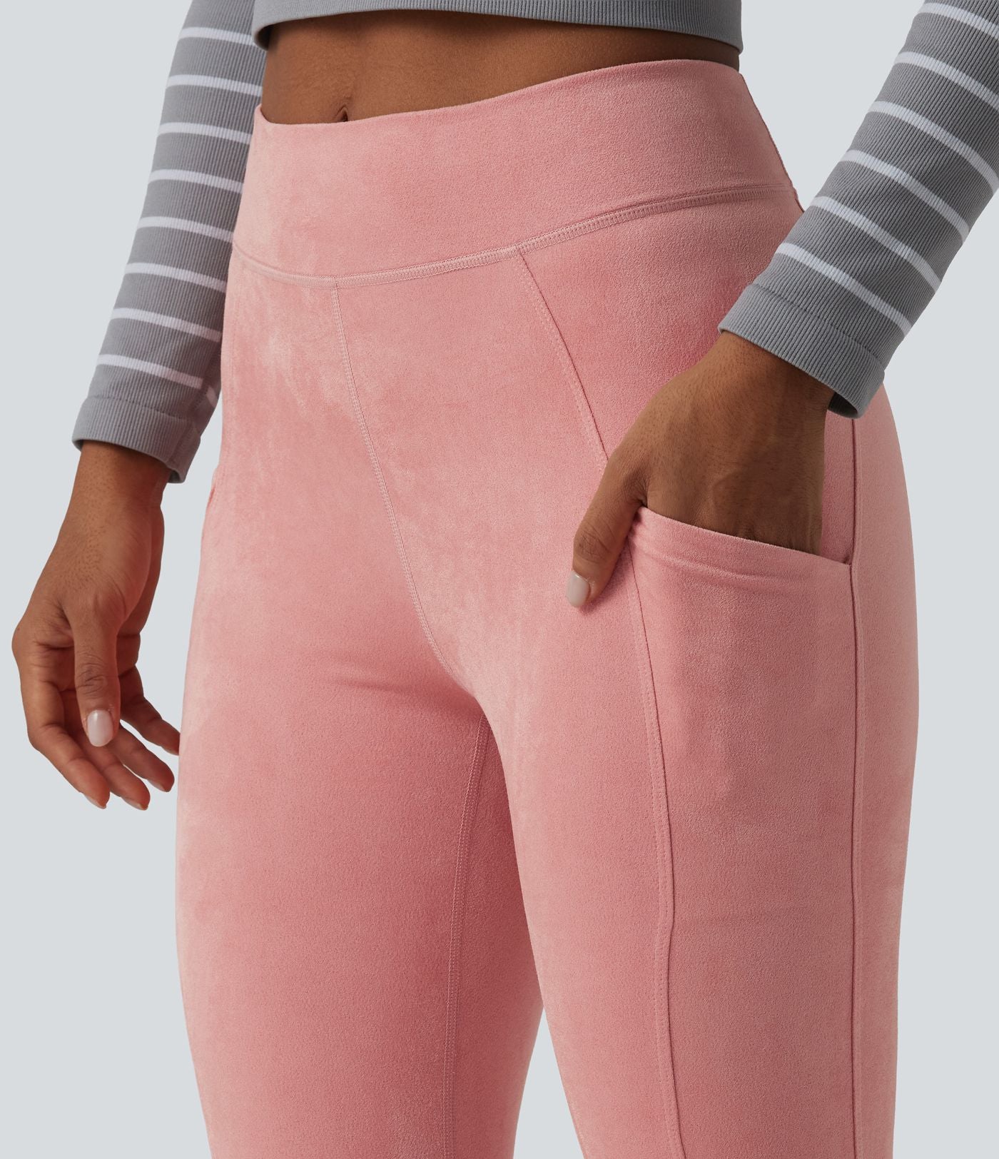 Legging casual taille haute en daim avec poches
