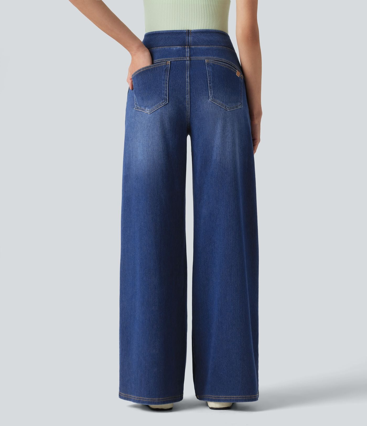 Jean décontracté Halara Flex™ large taille haute effet délavé avec poches