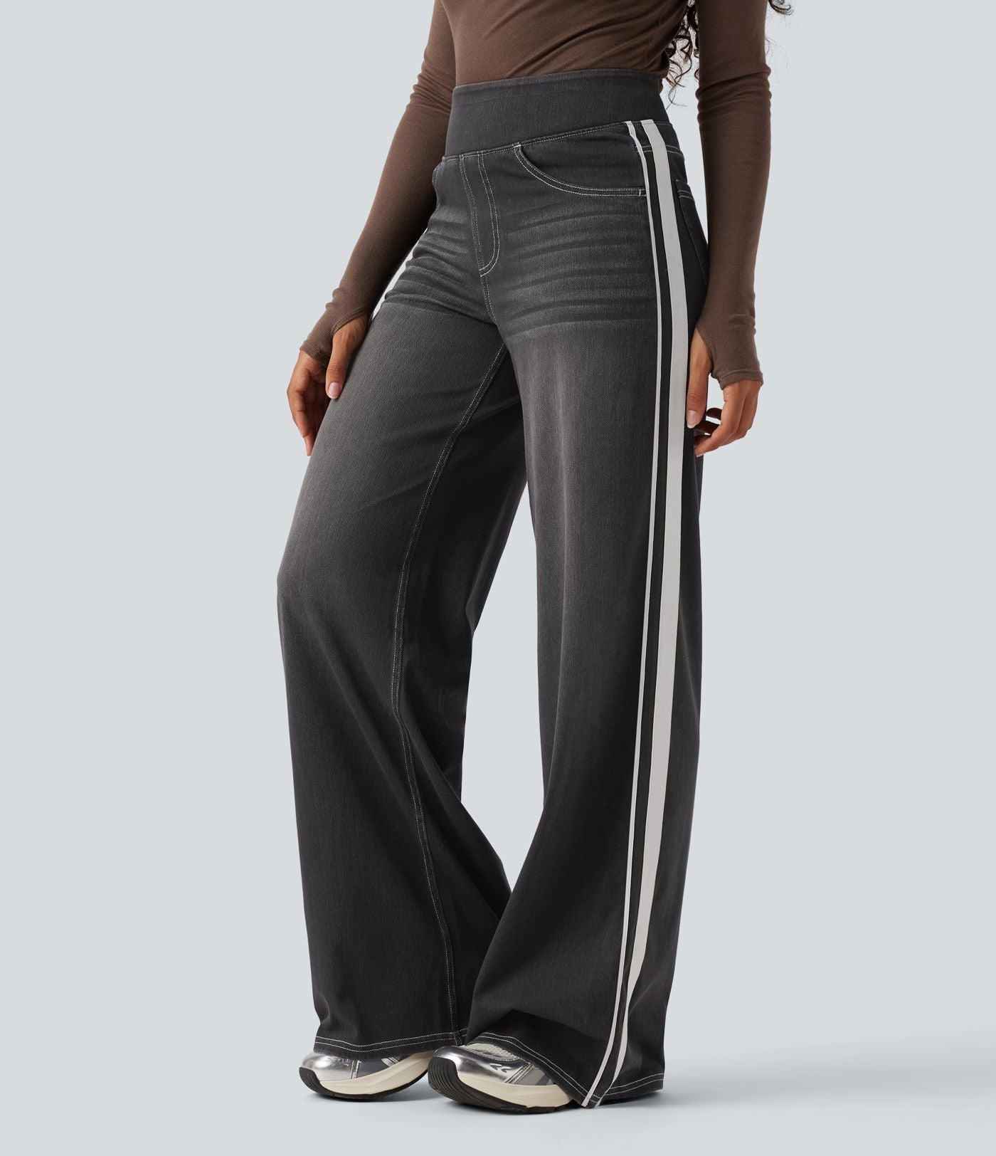 Halara Flex™ Jean large fluide délavé taille haute à rayures avec poches