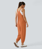 Salopette Casual Bretelles Ajustables Boutonnés Multiples Poches Plis et Tissu Gaufré