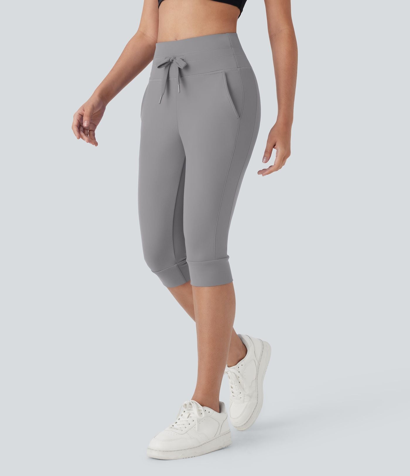 Pantalon corsaire jogging de yoga Softlyzero™ moelleux, taille haute à cordon avec poches latérales