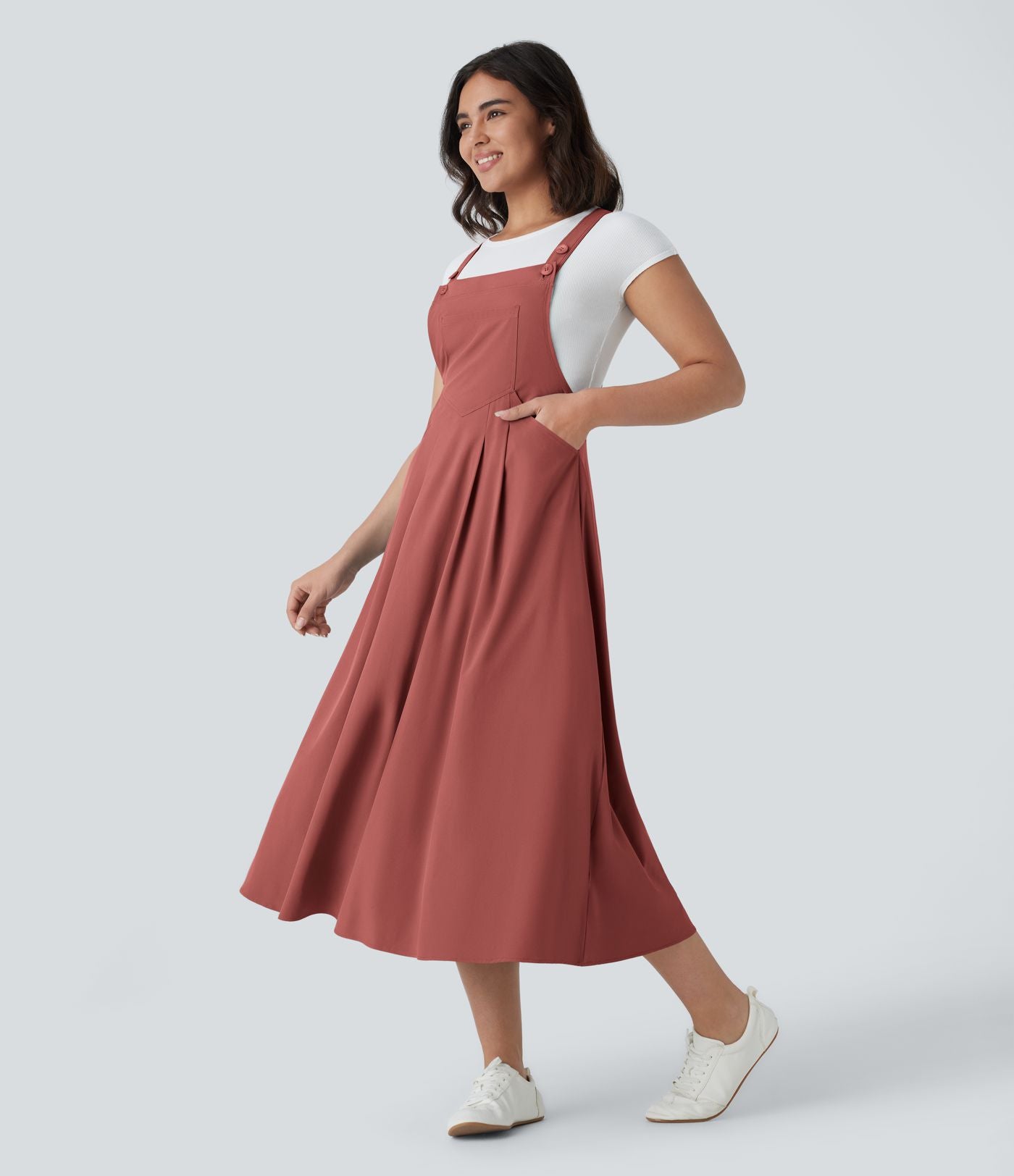Robe mi-longue décontractée fluide Breezeful™ séchage rapide avec bretelles ajustables, boutons et poches multiples