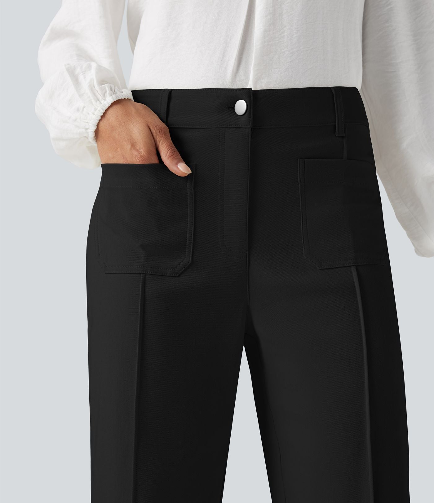 Pantalon tailleur évasé taille haute avec poches