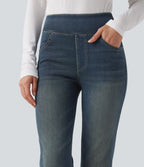 Halara Flex™ Jean bootcut décontracté extensible délavé taille haute à poches multiples