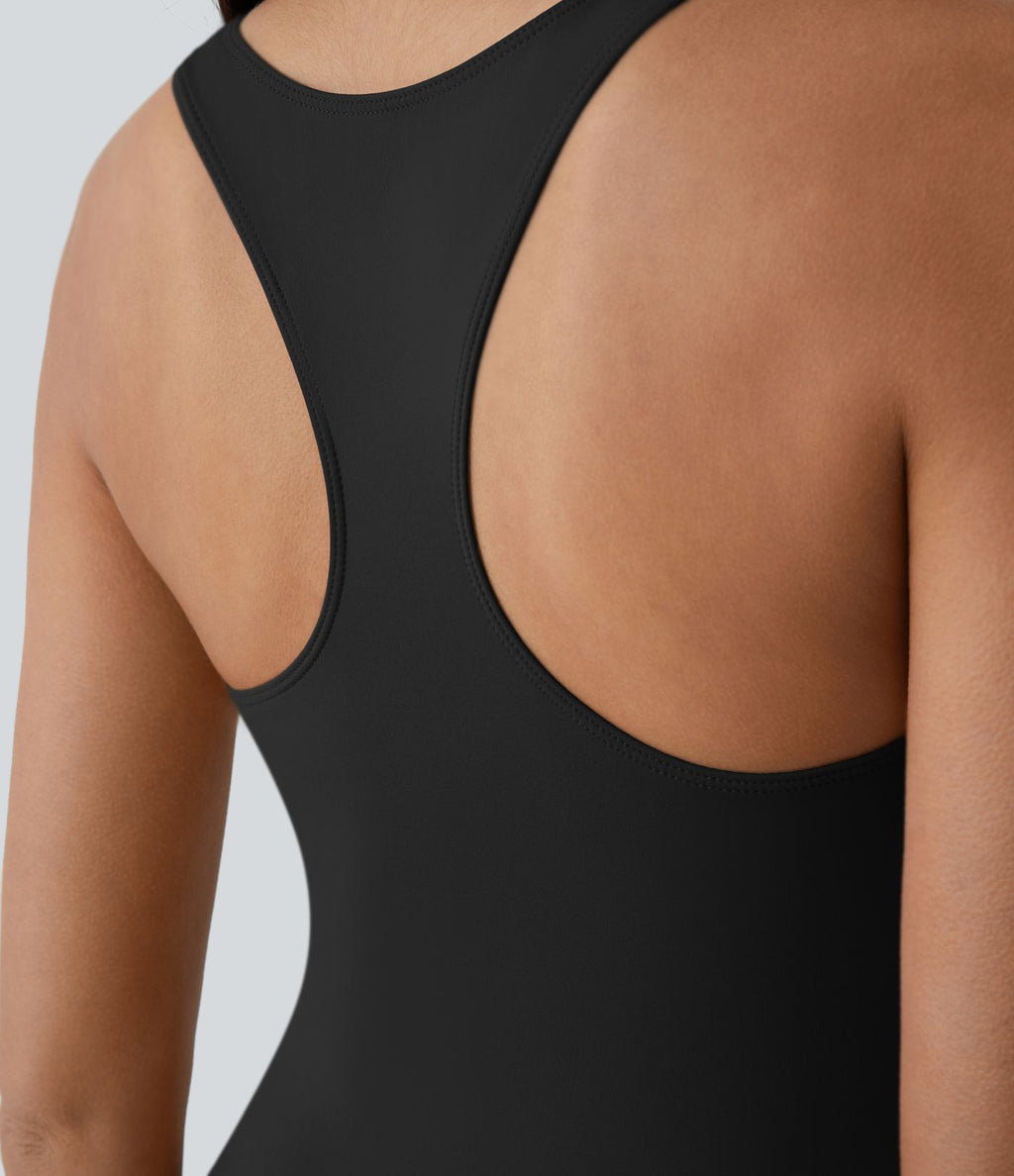Robe Casual Mini Évasée 2-en-1 à Col V Profond Dos Nageur et Poches Latérales