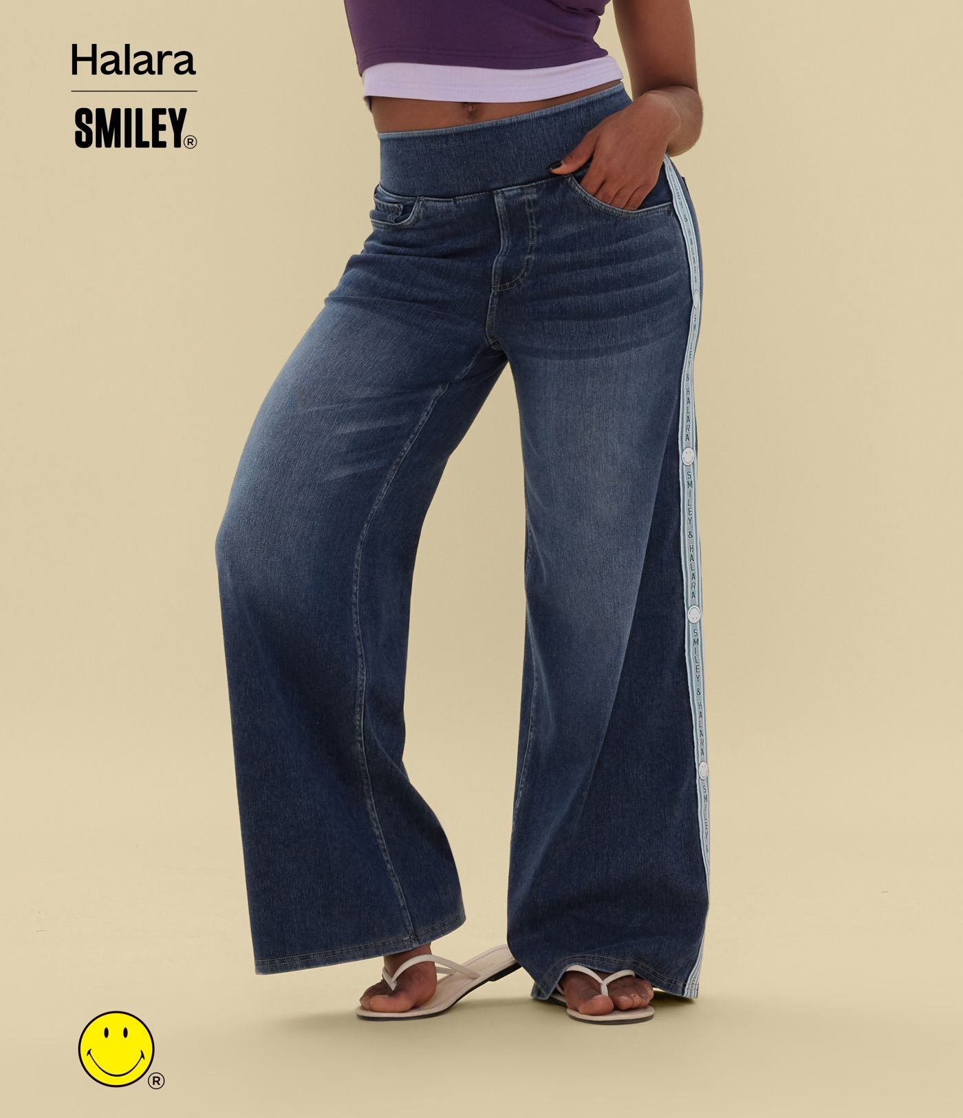 Jean large casual délavé Halara X Smiley® Halara Flex™ taille haute avec poches