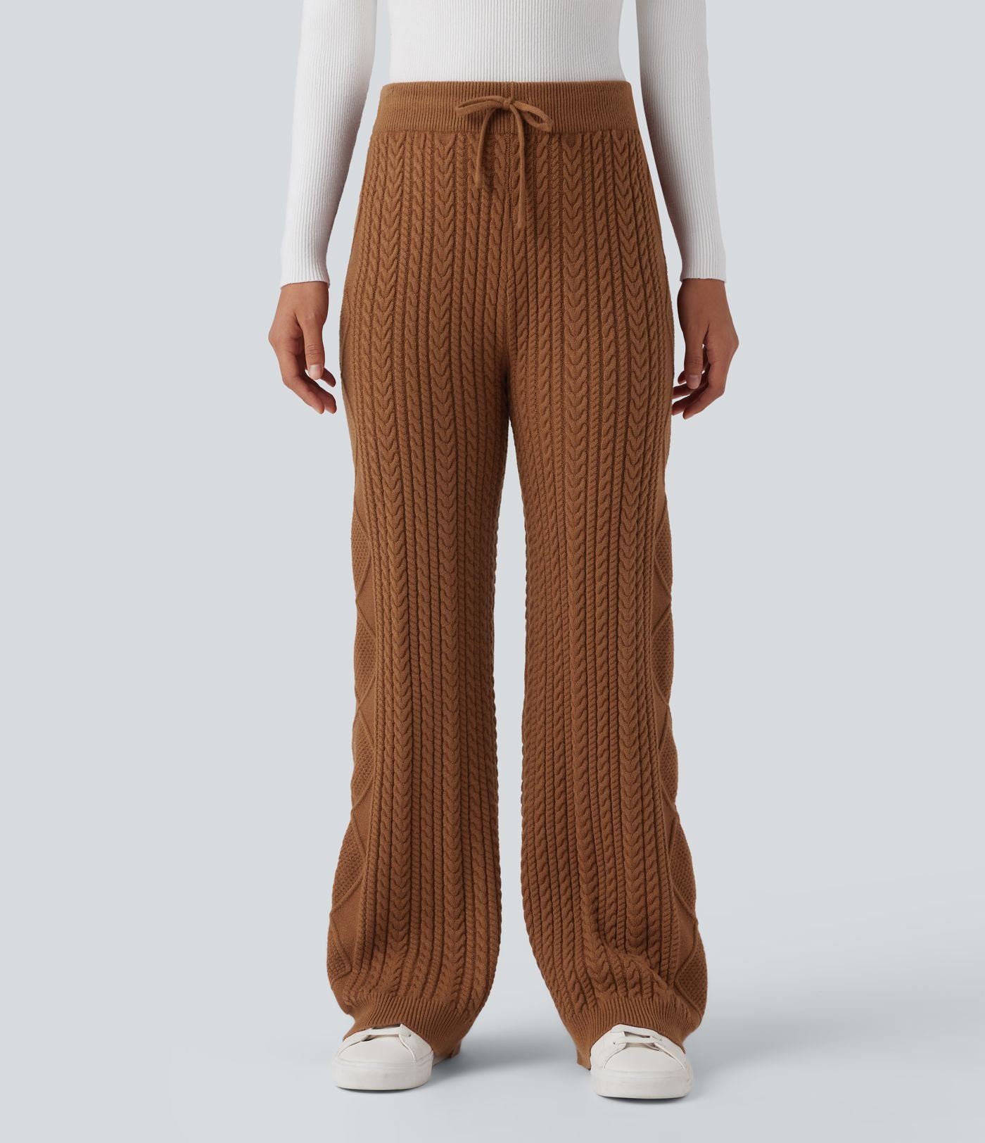 Pantalon décontracté en maille taille mi-haute avec cordon de serrage