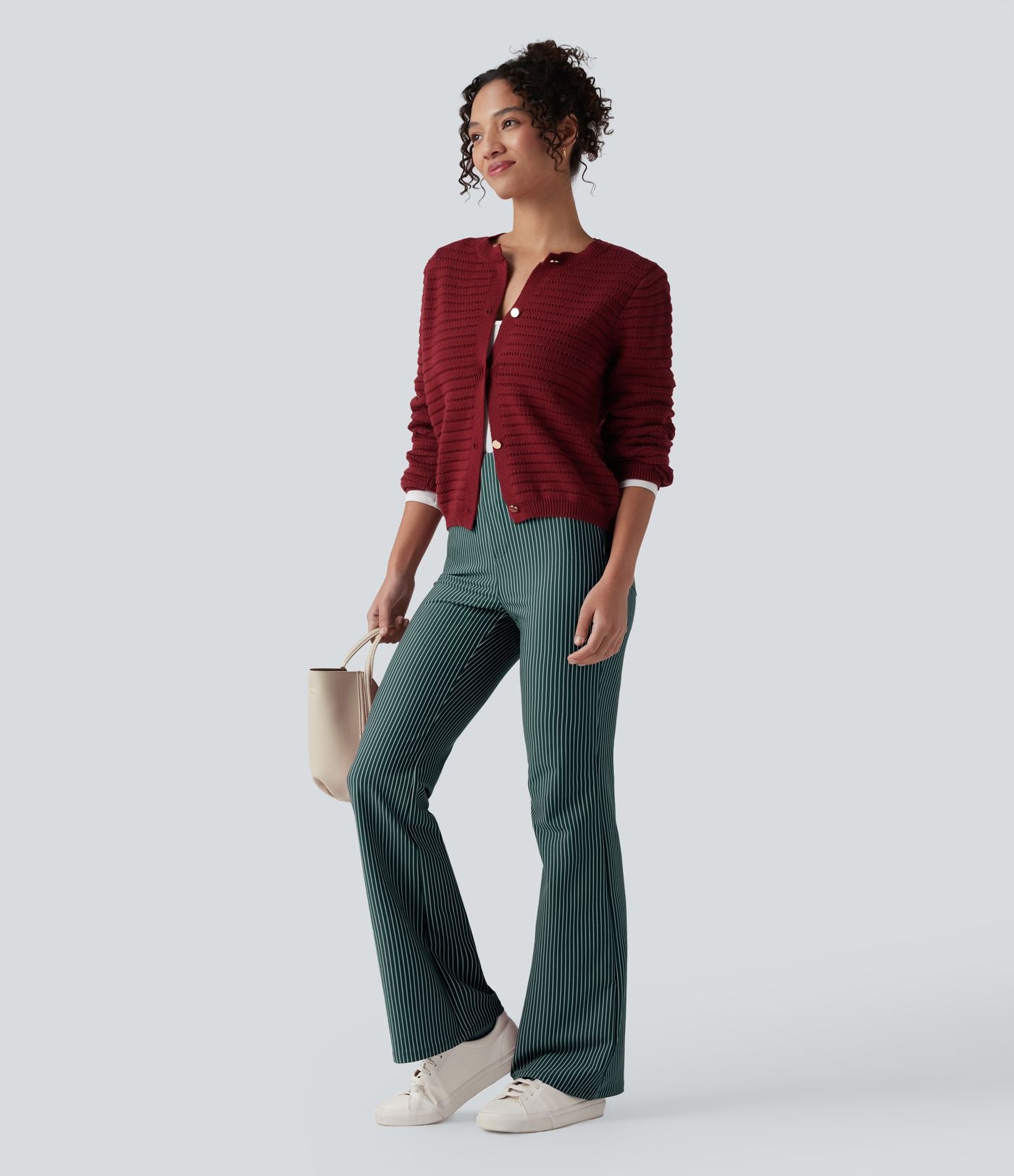 Pantalon de travail Halara Flex™ évasé à rayures, taille haute, avec poches