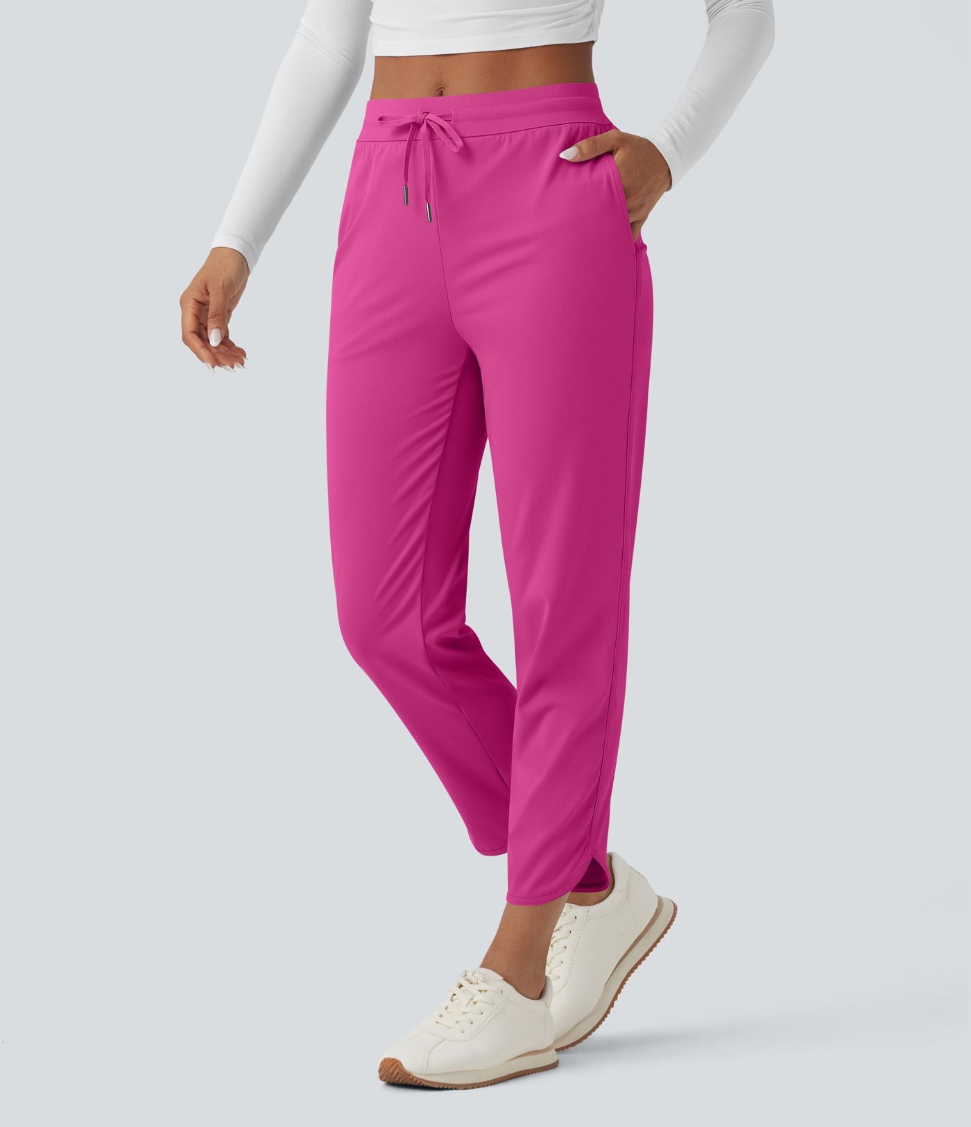 Pantalon de golf fuselé, taille mi-haute, cordon, ourlet courbé, séchage rapide, avec poches—UPF40+