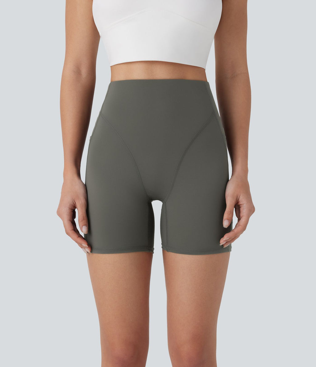 Short cycliste d'entraînement taille haute avec poches latérales 12,5 cm