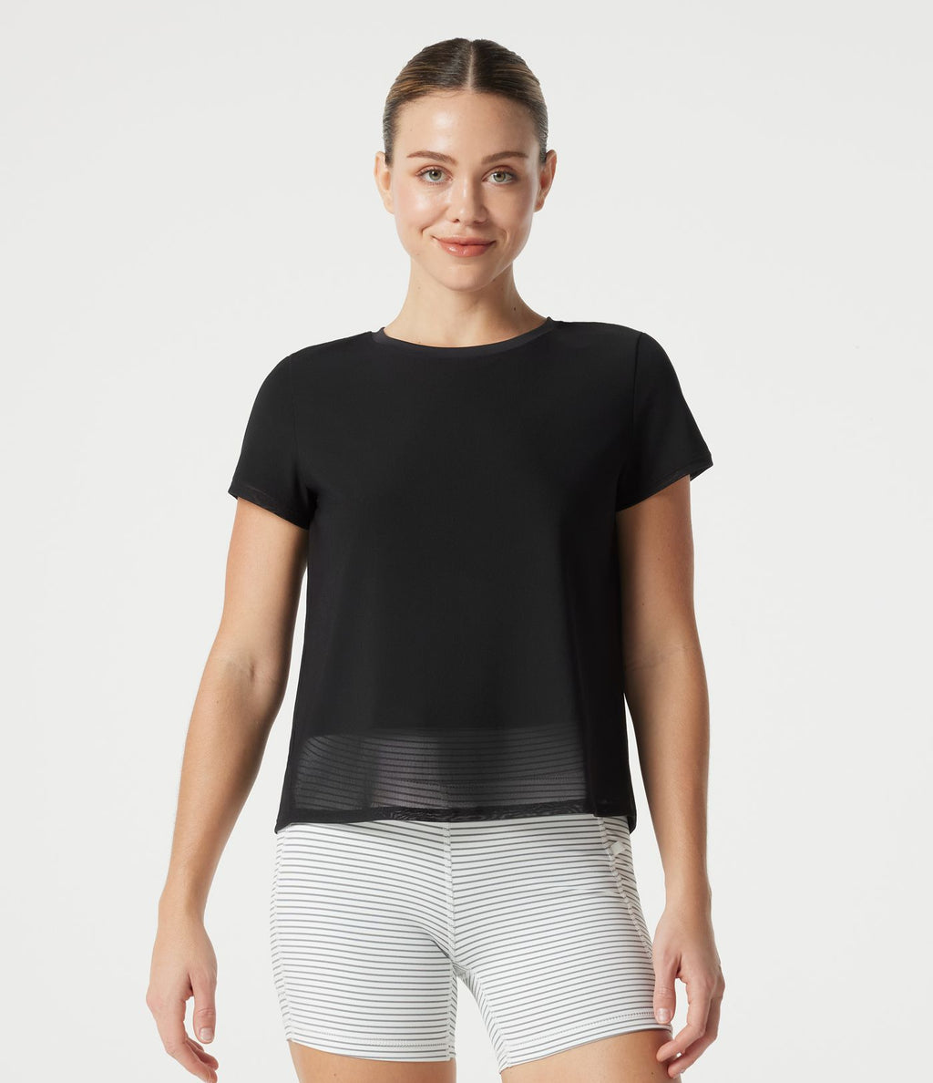 Haut sport SoftlyZero™ Airy effet frais InstantCool à col rond avec superposition en mesh, protection solaire UPF50+