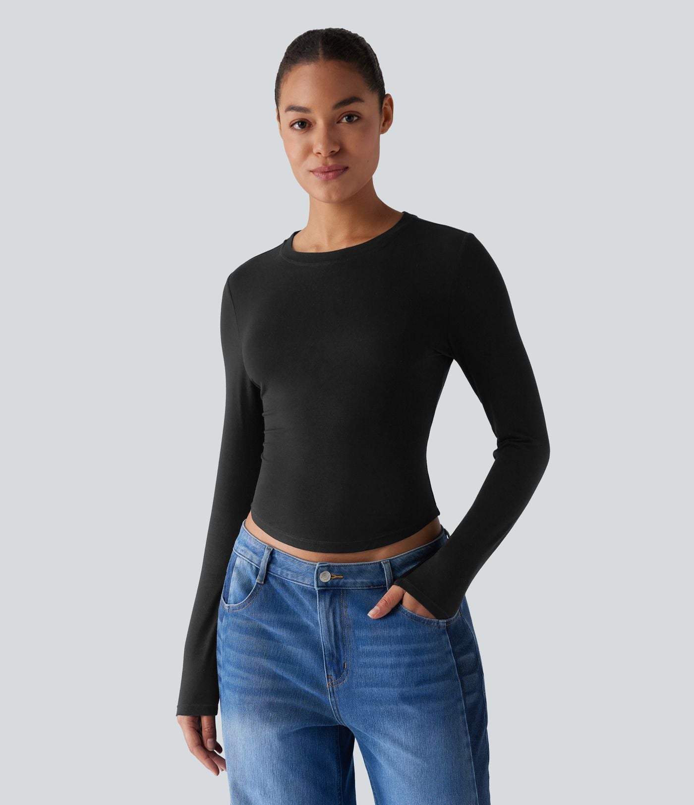 T-shirt décontracté col rond manches longues