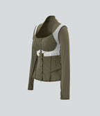 Veste yoga push-up zippée à manches longues avec passants pouces et ourlet à volants Halara UltraSculpt™