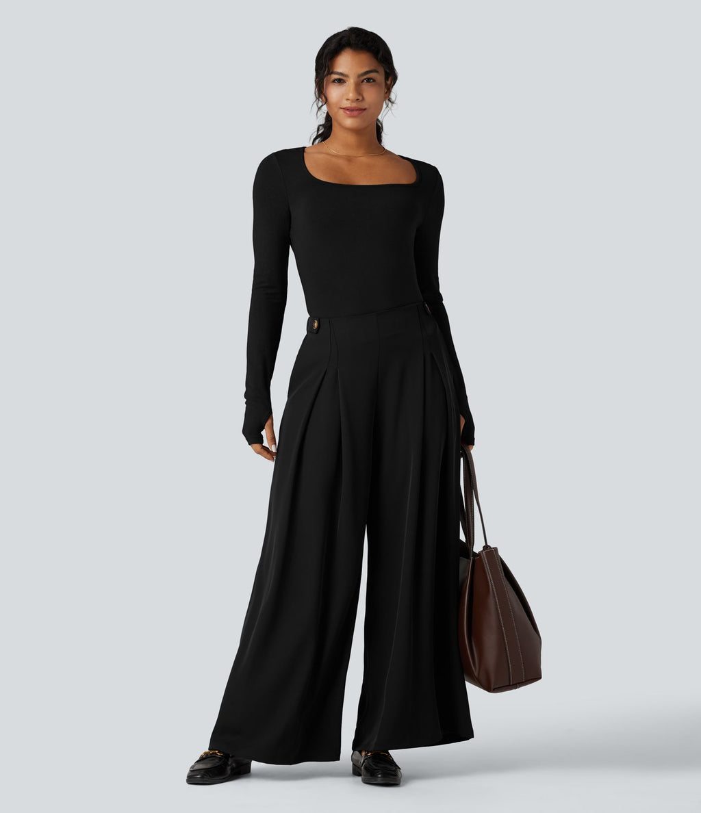 T-shirt tailleur col carré manches longues coupe ajustée